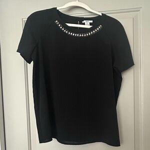 Bar III Black Top w/ stone Accents. All stones there. Great alone/ under blazer.